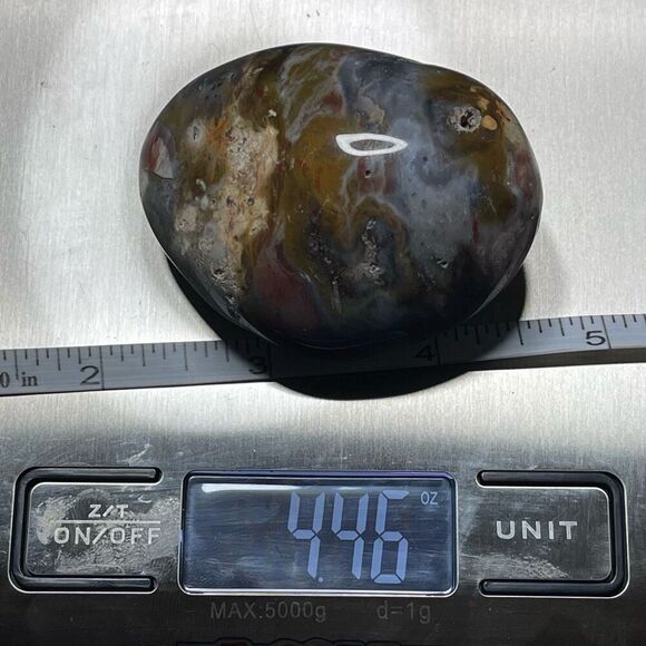 Ocean Jasper palm stone crystal natural druzy orbicular orbs red jelly white yel - Picture 6 of 14